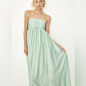 H&M pleated top bandeau dress light green Elastic back pull on size S NWT